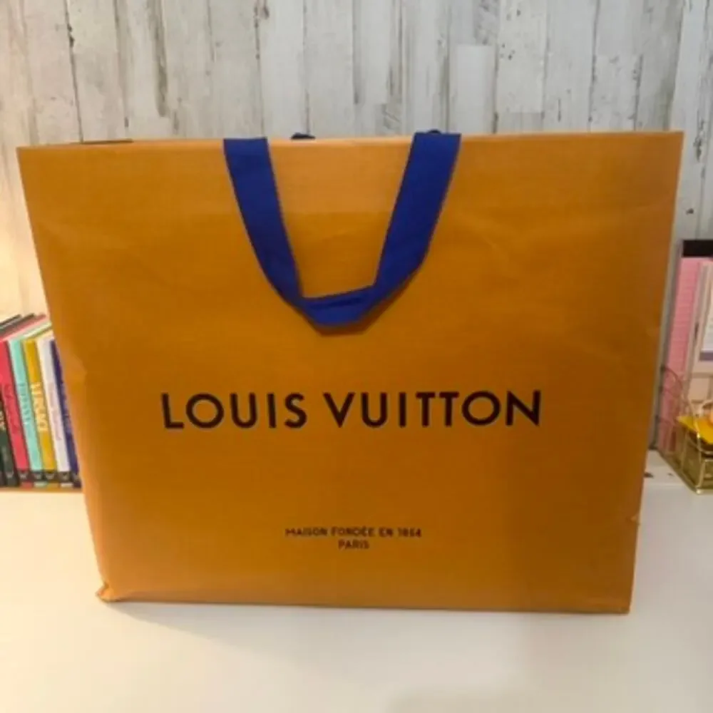Louis Vuitton Orange Large Shopping Gift Bag Blue Ribbon Handles